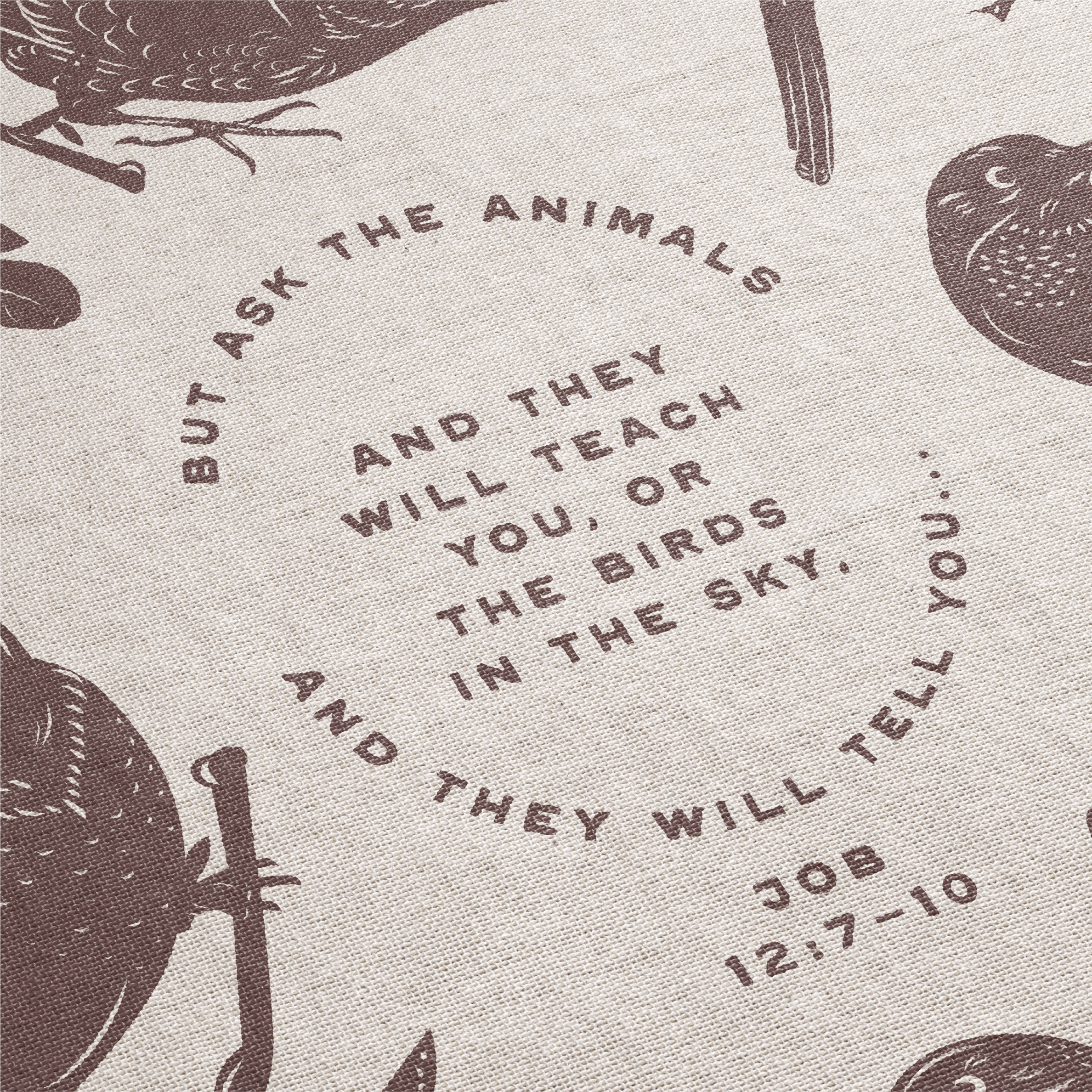 Text with animal illustrations on a textured background