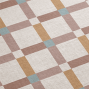 Checkered pattern with brown, beige, and blue squares on a white background