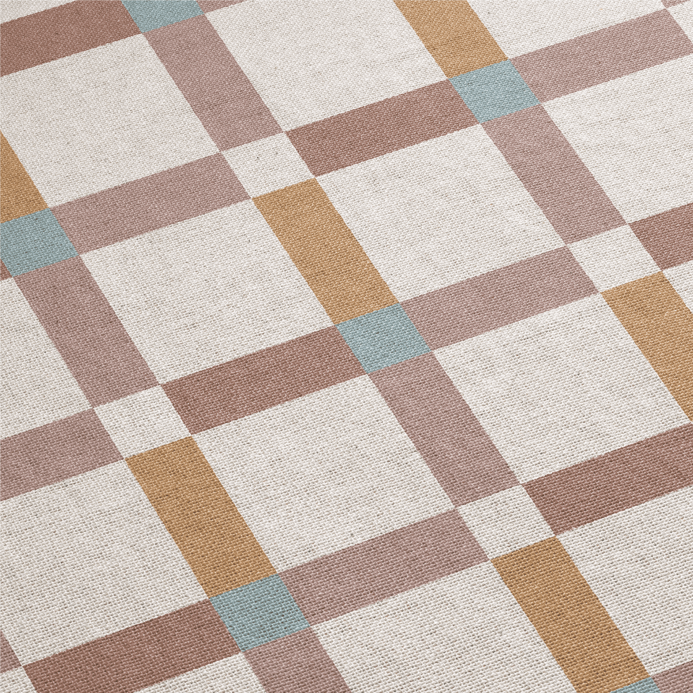 Checkered pattern with brown, beige, and blue squares on a white background