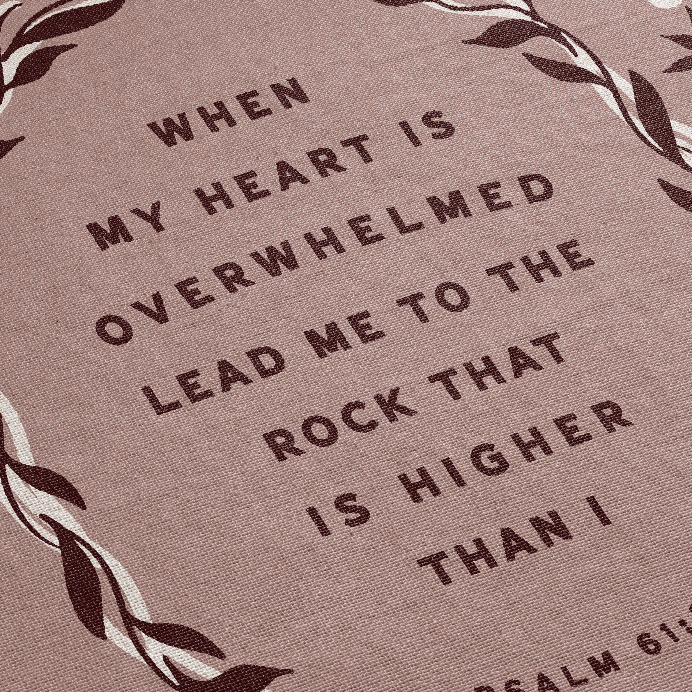 Text on a fabric background with decorative elements