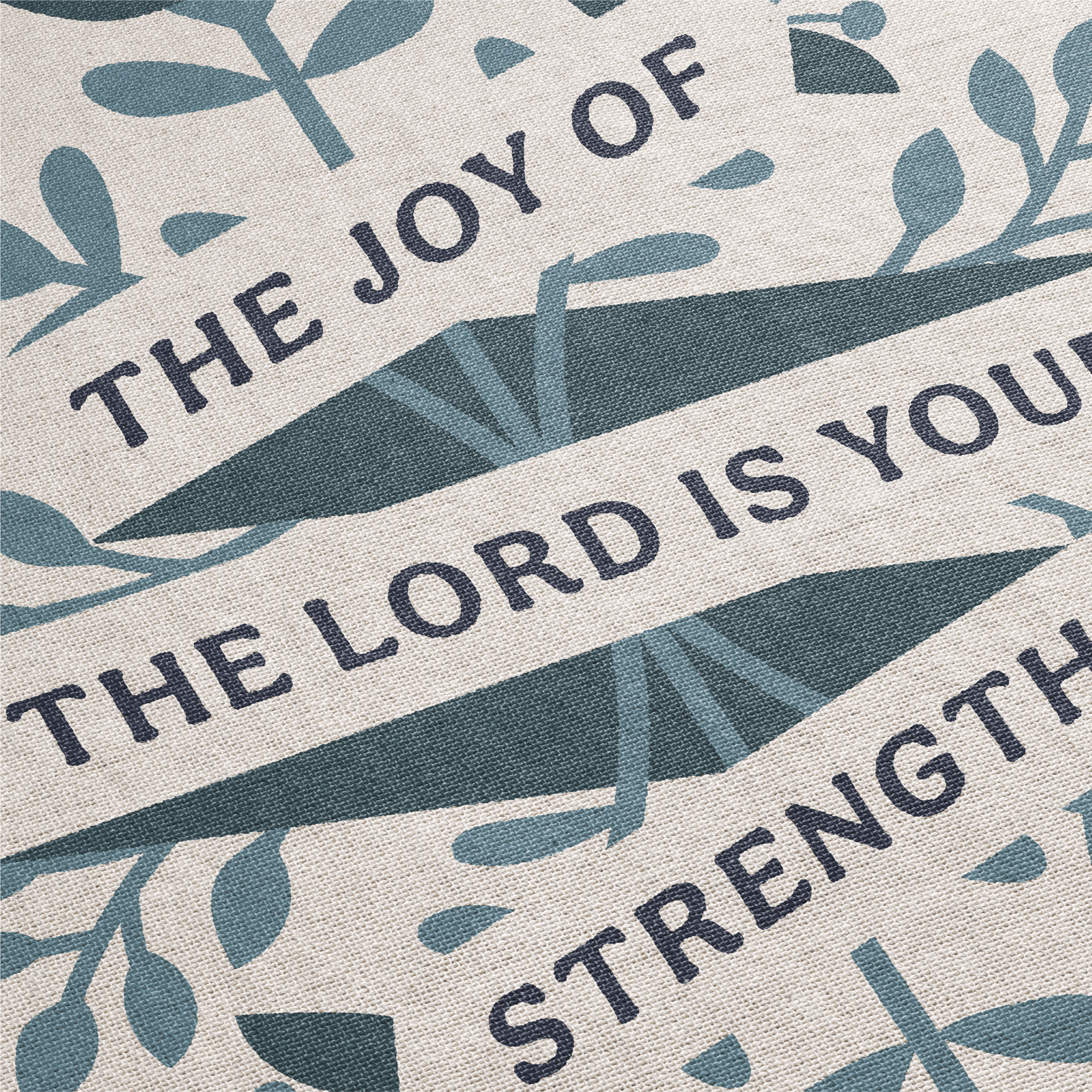 Text design with 'The Joy of the Lord is Your Strength' on a leafy background