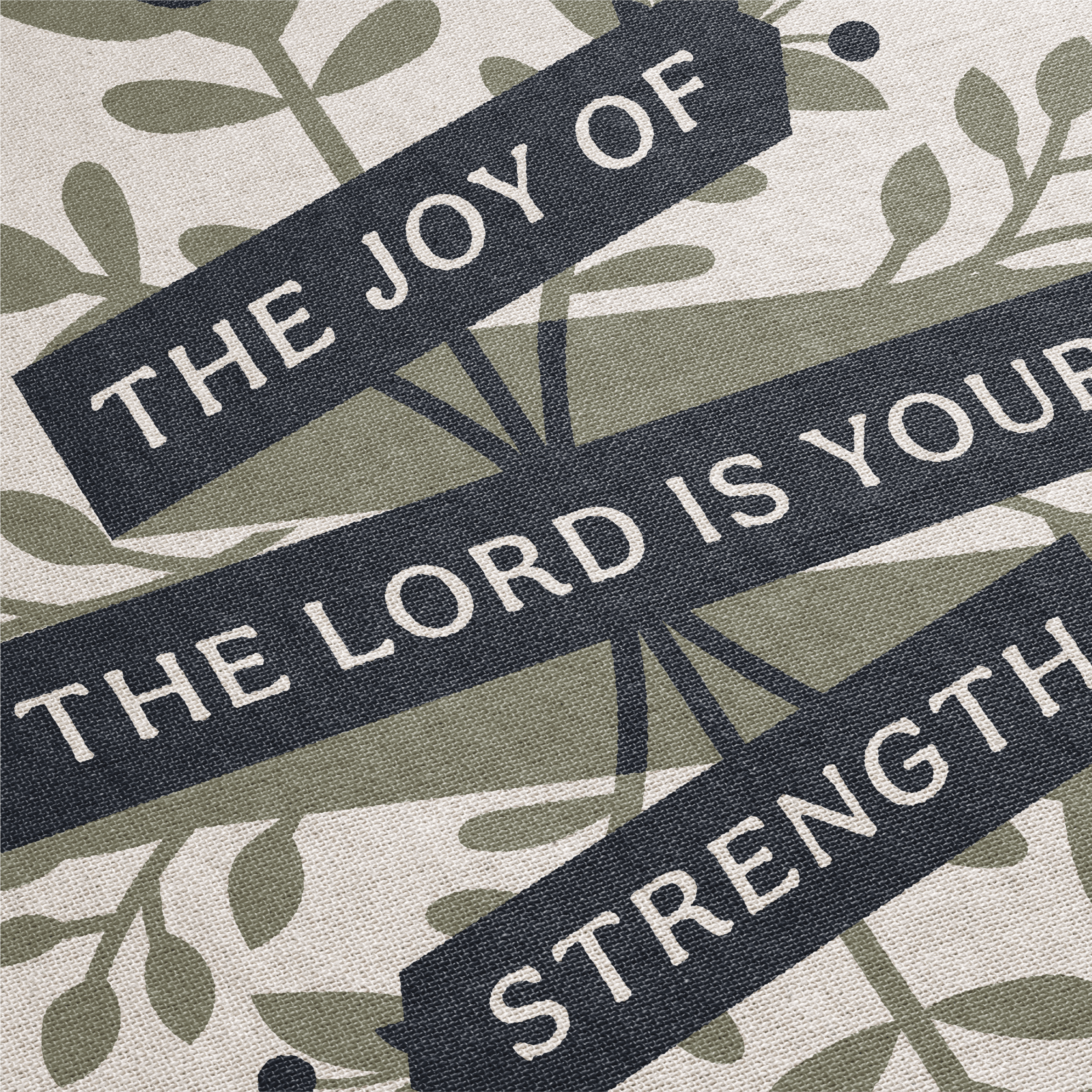 Text 'The Joy of the Lord is Your Strength' on a patterned background