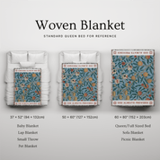 Woven blanket with different sizes and uses on a light gray background