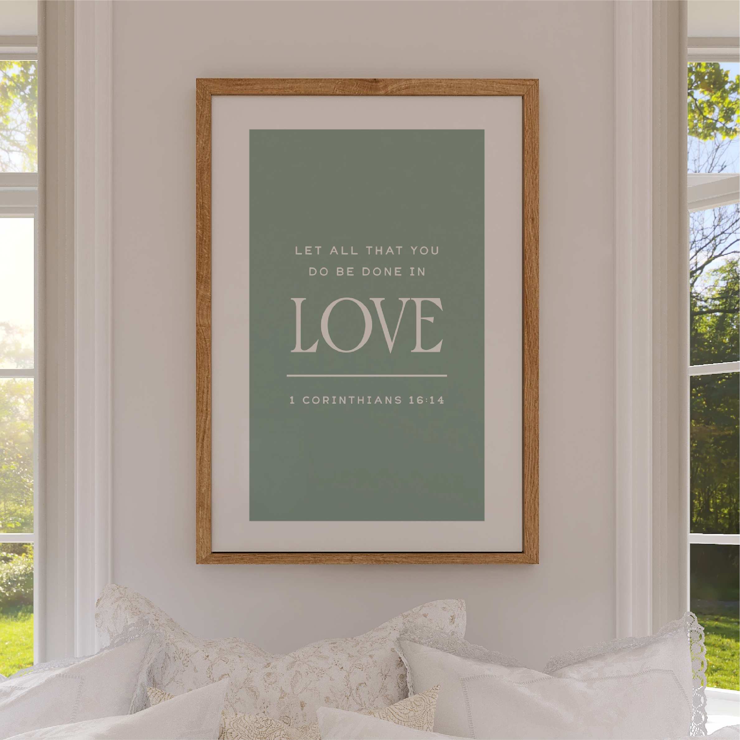 Framed artwork with inspirational quote on a wall in a home setting