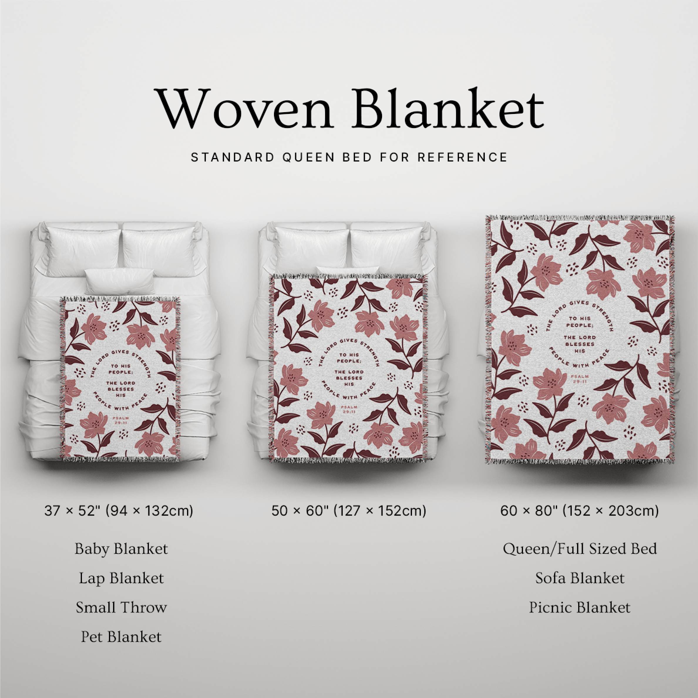 The Lord Gives Strength & Peace Woven Blanket – Psalm 29:11 Christian Throw