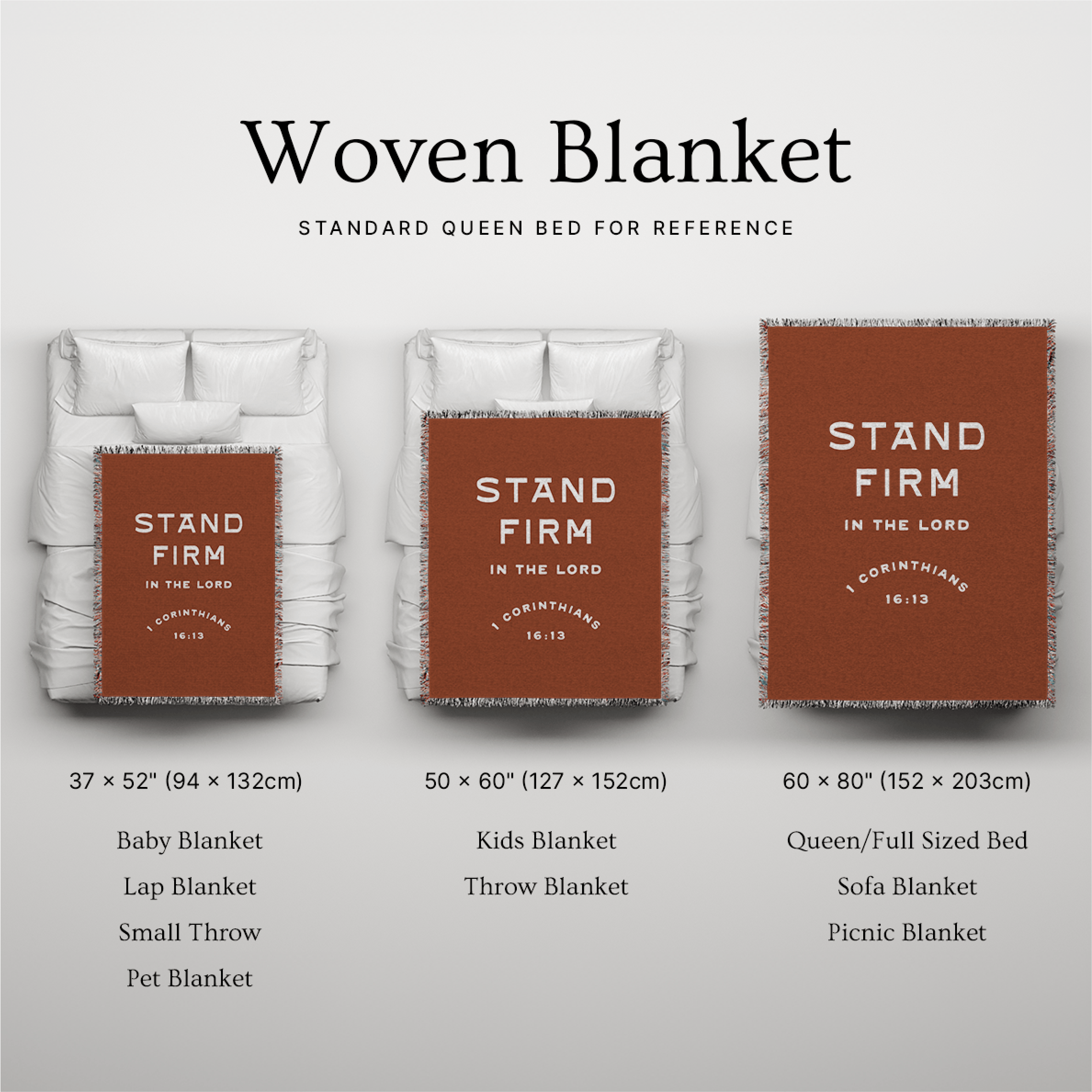 Stand Firm in the Lord blanket size chart