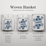 Woven blanket with 'God is Good All the Time' design, shown in various sizes on a white background.