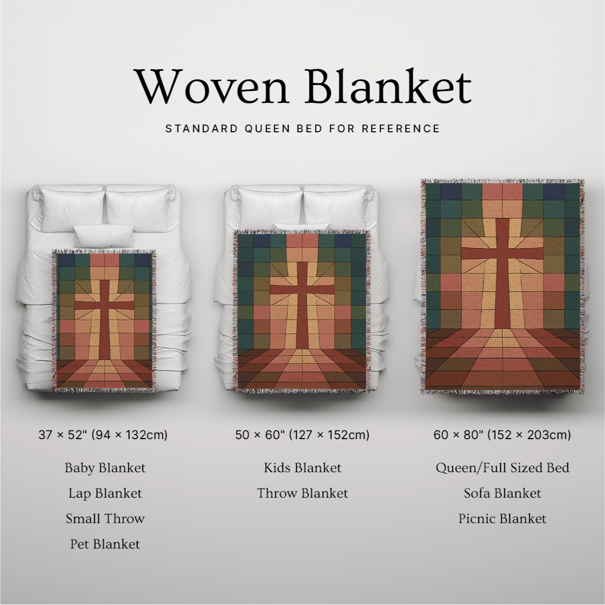 Display your faith with the Radiant Cross Blanket. This vibrant, 100% cotton throw features a bold cross design—perfect for gifting, decor, or reflection.