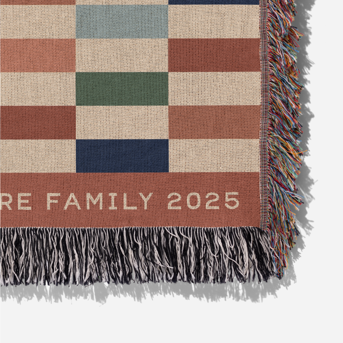 Checkered blanket  text on a white background
