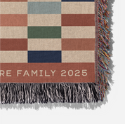 Checkered blanket  text on a white background