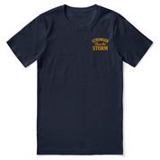 Christian t-shirt with “Stronger Than the Storm – Psalm 107:29” in bold lettering; unisex soft cotton faith shirt declaring God's power and peace in any storm.
