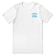 Christian t-shirt with “Stronger Than the Storm – Psalm 107:29” in bold lettering; unisex soft cotton faith shirt declaring God's power and peace in any storm.