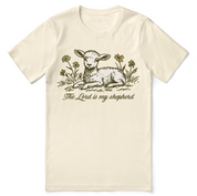 Christian t-shirt with the phrase “The Lord Is My Shepherd” inspired by Psalm 23; unisex faith tee symbolizing guidance, peace, and trust in God’s care.