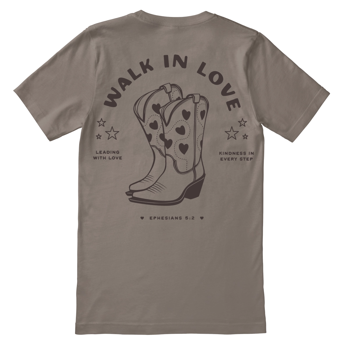 Christian t-shirt with the phrase “Walk in Love” inspired by Ephesians 5:2; soft unisex jersey tee for everyday faith and encouragement.