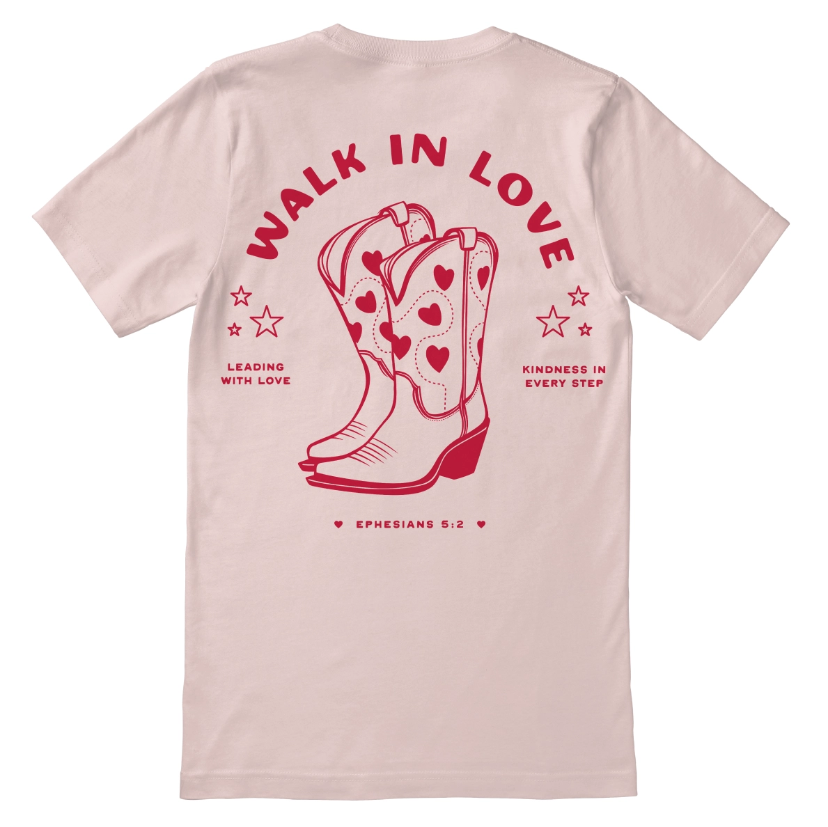 Christian t-shirt with the phrase “Walk in Love” inspired by Ephesians 5:2; soft unisex jersey tee for everyday faith and encouragement.