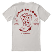 Christian t-shirt with the phrase “Walk in Love” inspired by Ephesians 5:2; soft unisex jersey tee for everyday faith and encouragement.